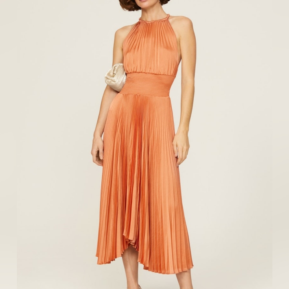 A.L.C. Renzo II Pleated Satin Midi Dress SALE